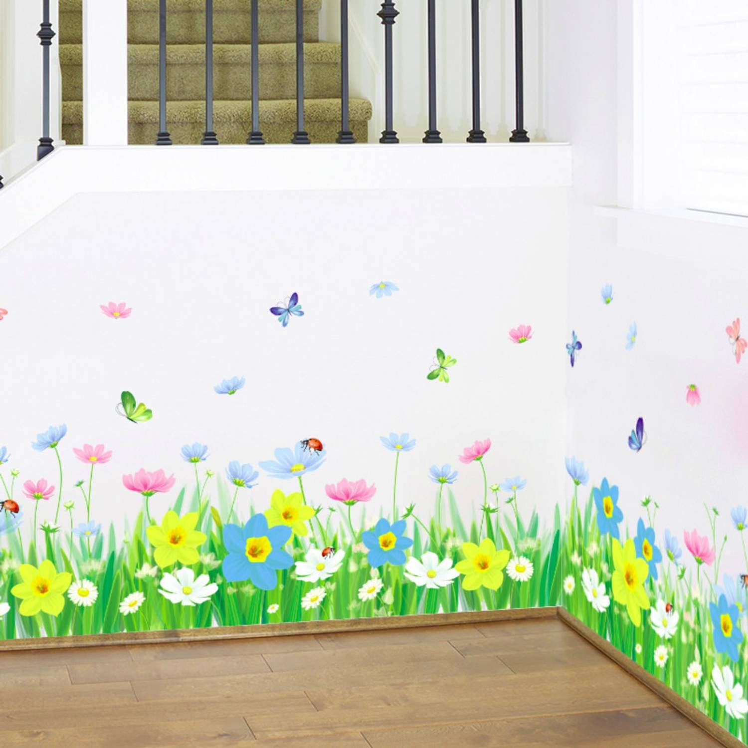 Ampire 120 cm Wall Sticker Living Room Floral Fence Wasteline Skirting Design with butterflies Self Adhesive Sticker