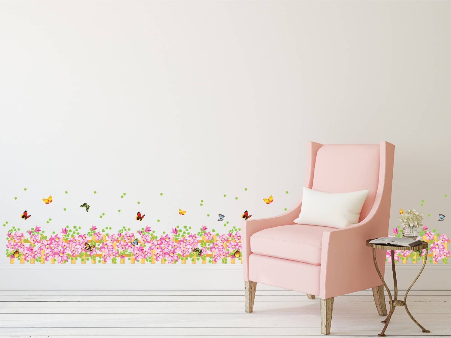 Ampire 185 cm Wall Sticker Living Room Pink Floral Fence Skirting Design Self Adhesive Sticker
