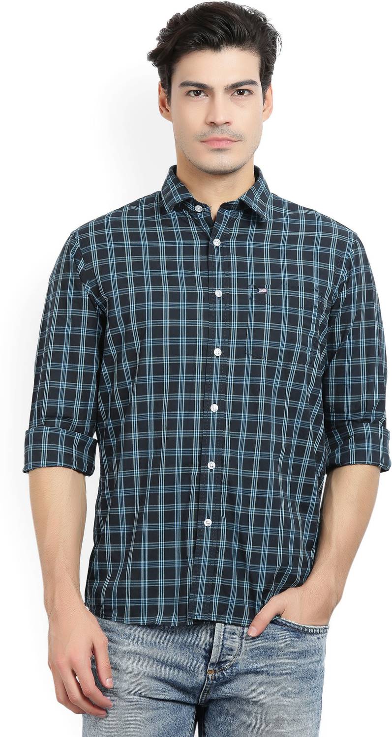 Arrow Sport Men Checkered Casual Dark Blue, Green Shirt