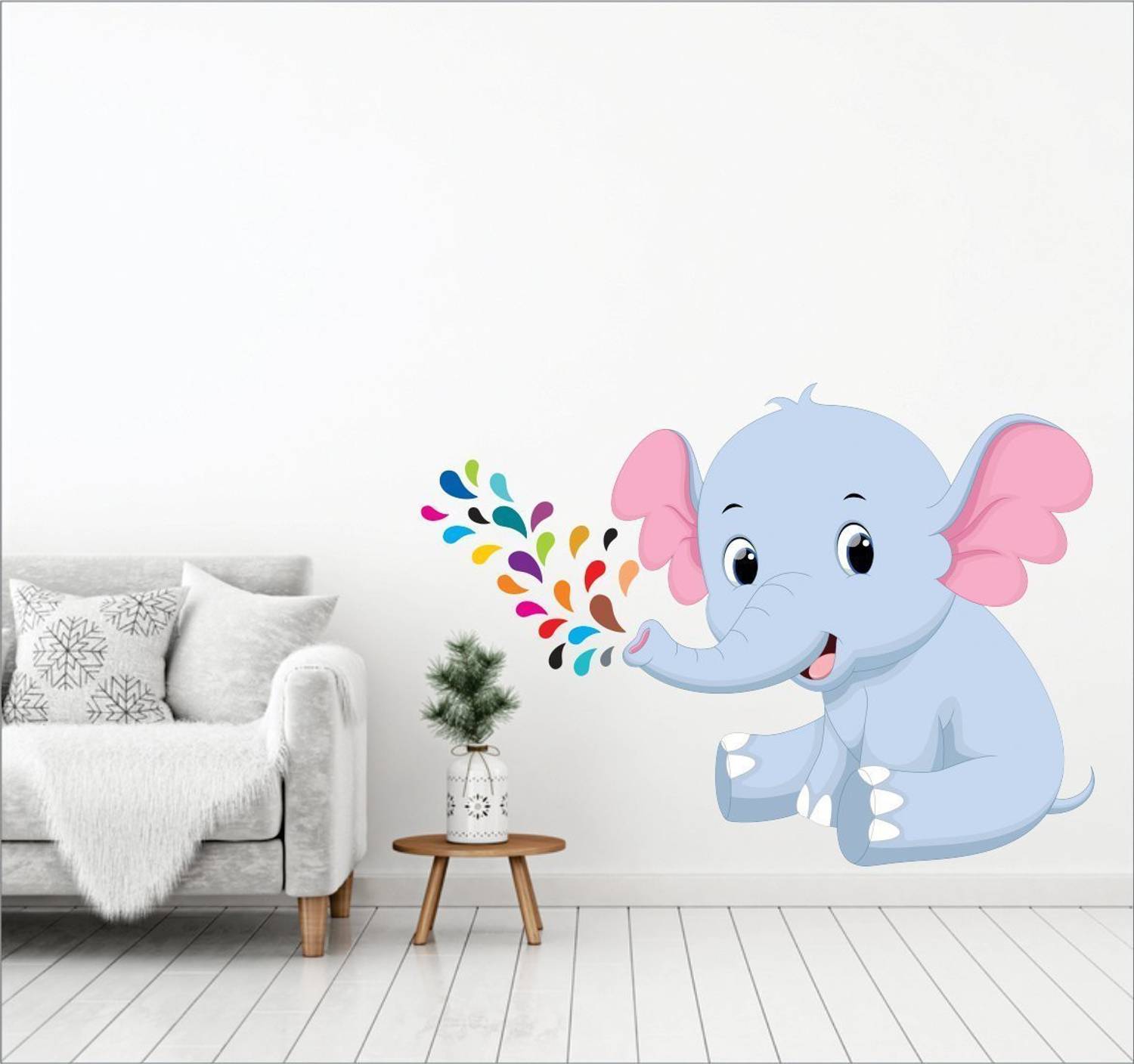 AH Decals 45 cm Animated 3D Playing Elephant Baby Wall Sticker for Kids Living Bed Room (65 cm x 50 cm) Removable Sticker
