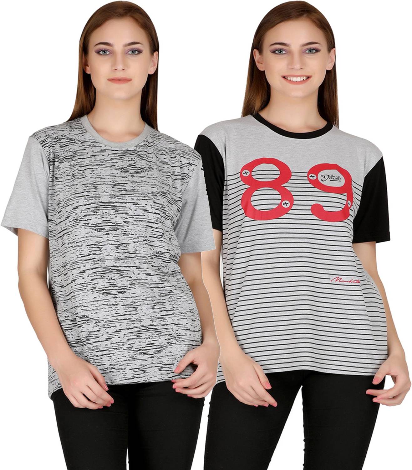 69GAL Printed Women Round Neck Multicolor T-Shirt