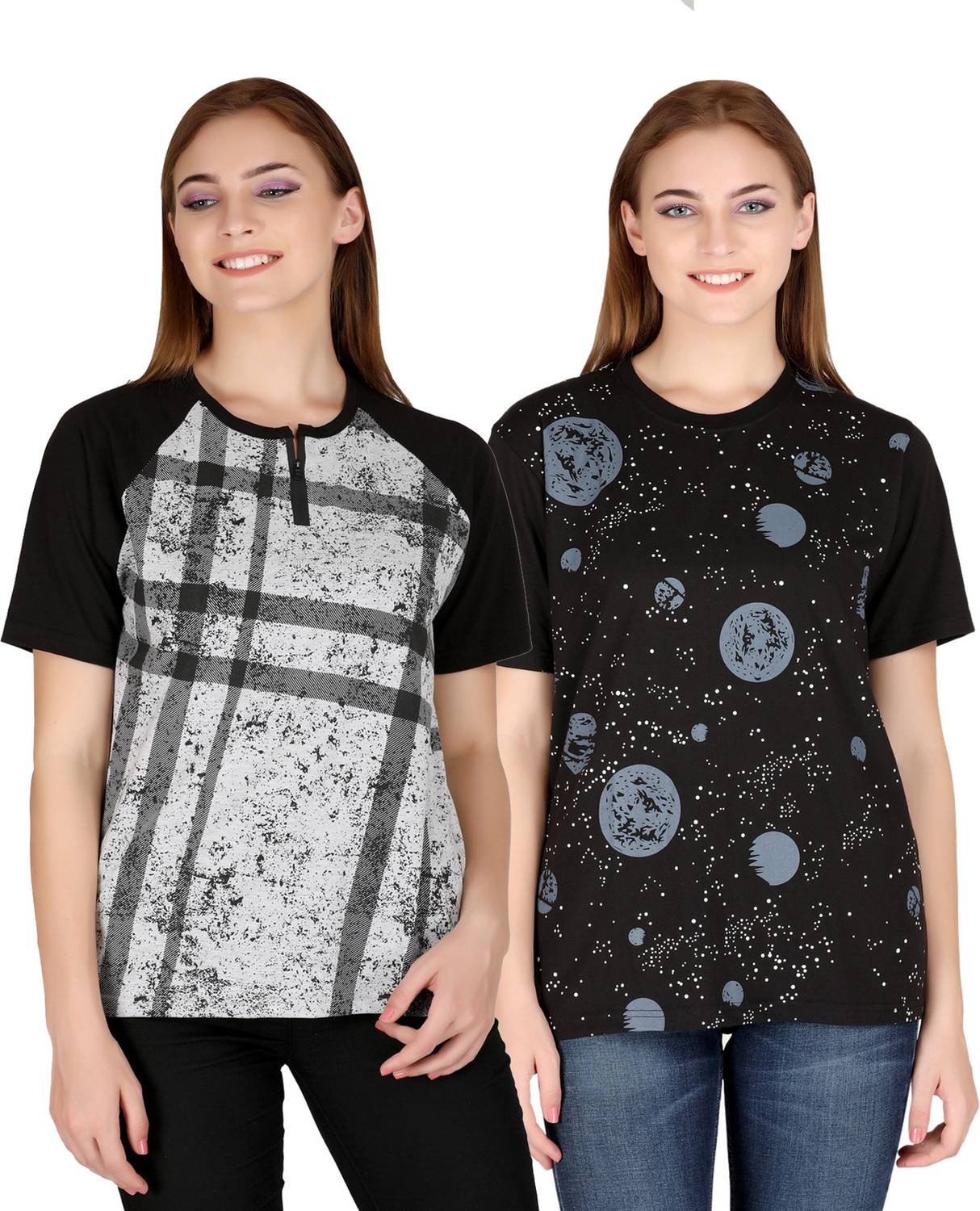 69GAL Printed Women Round Neck Multicolor T-Shirt