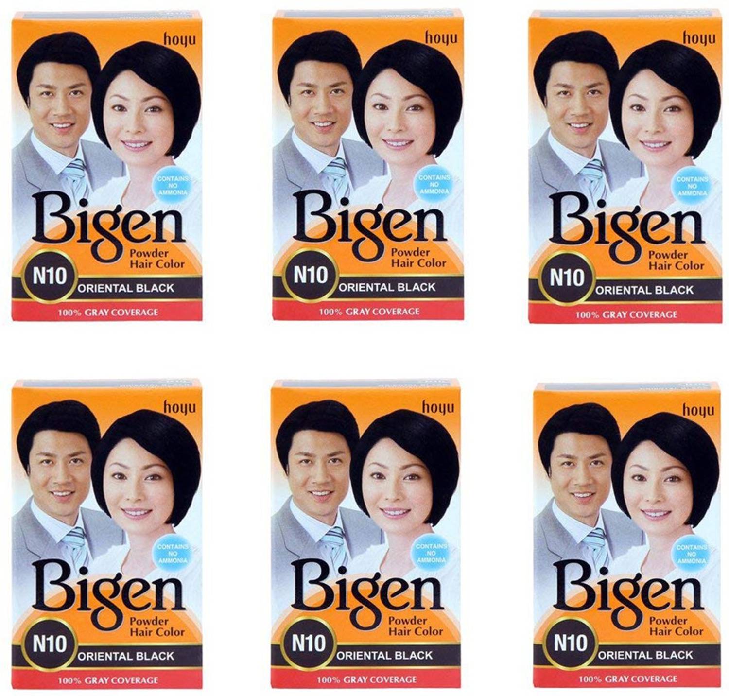 Bigen Long Lasting Powder Hair Colour For Men And Women - 6g Each - ( Combo Pack / Set Of 6 ) Ammonia Free Hair Color , ORIENTAL BLACK - N10