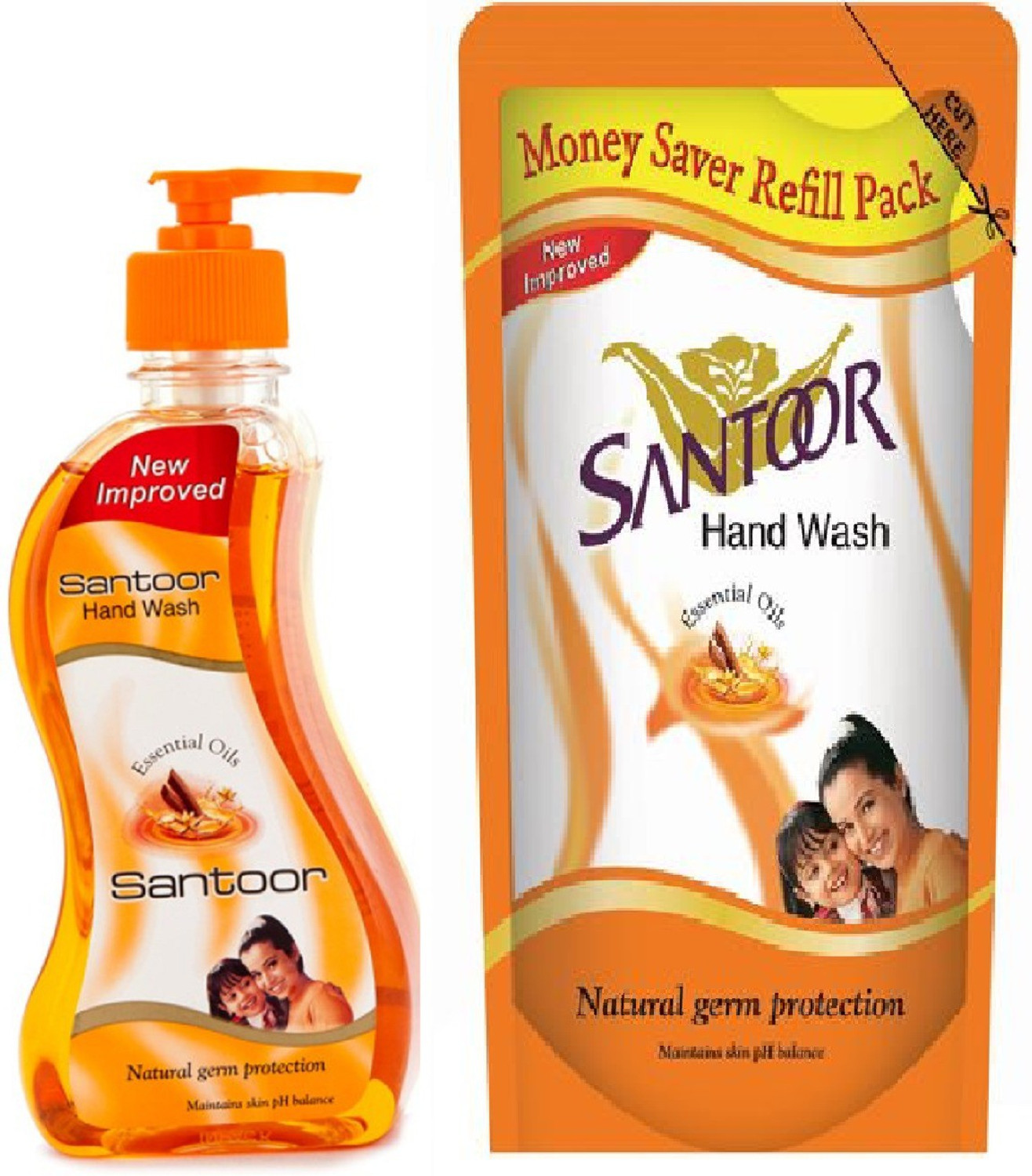 Image of Santoor Sandalwood & Tulsi Hand wash 215+180 Ml Hand wash Hand Wash Pump Dispenser