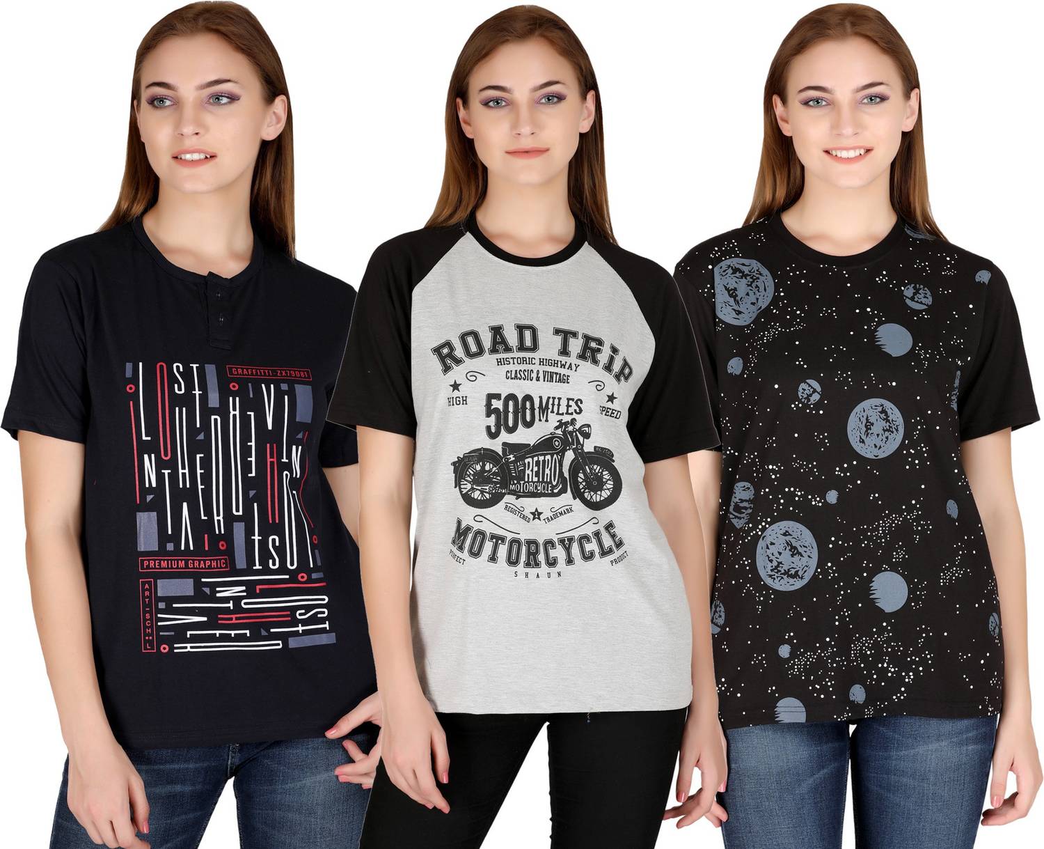 69GAL Printed Women Round Neck Multicolor T-Shirt