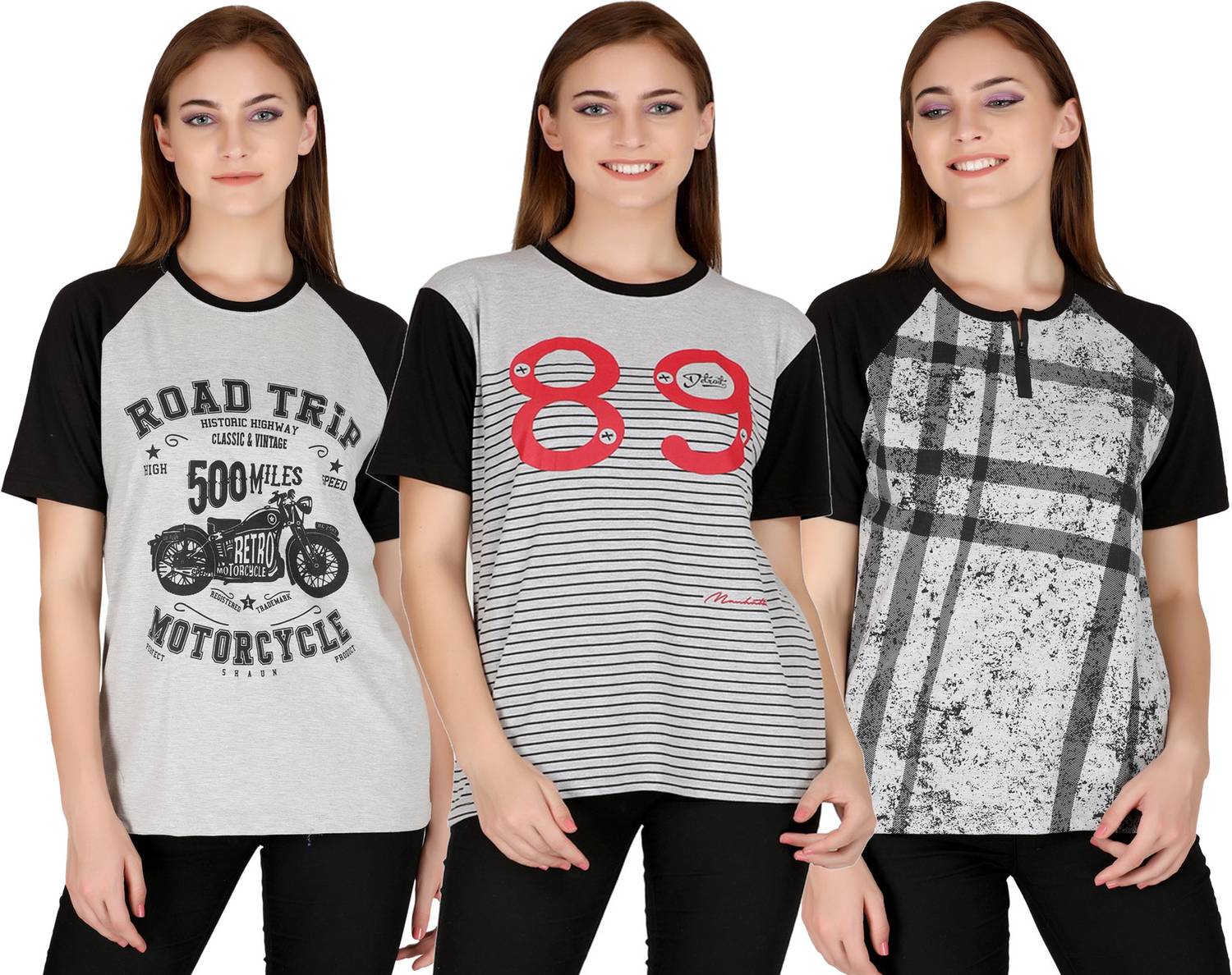 69GAL Printed Women Round Neck Multicolor T-Shirt