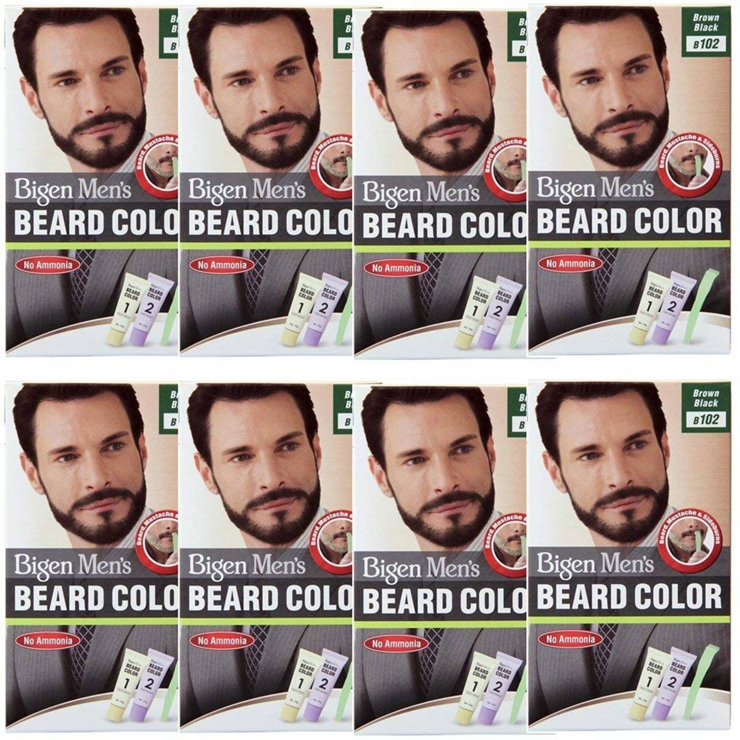 Bigen Men's Beard Colour ( 20g + 20g each ) | Combo Pack / Set Of 8 Ammonia Free Beard Hair Color , B102 - Brown Black