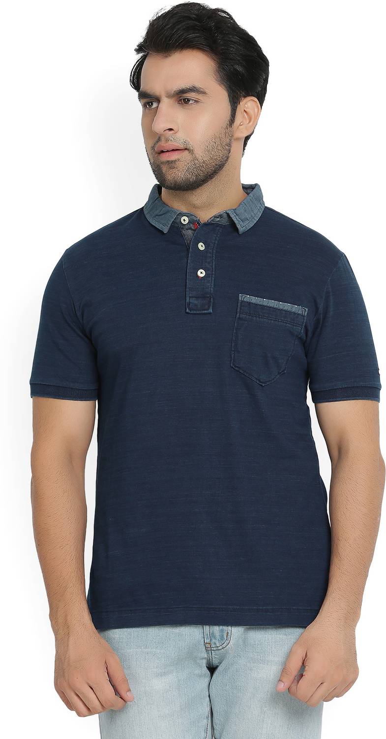 Arrow Sport Solid Men Polo Neck Dark Blue T-Shirt