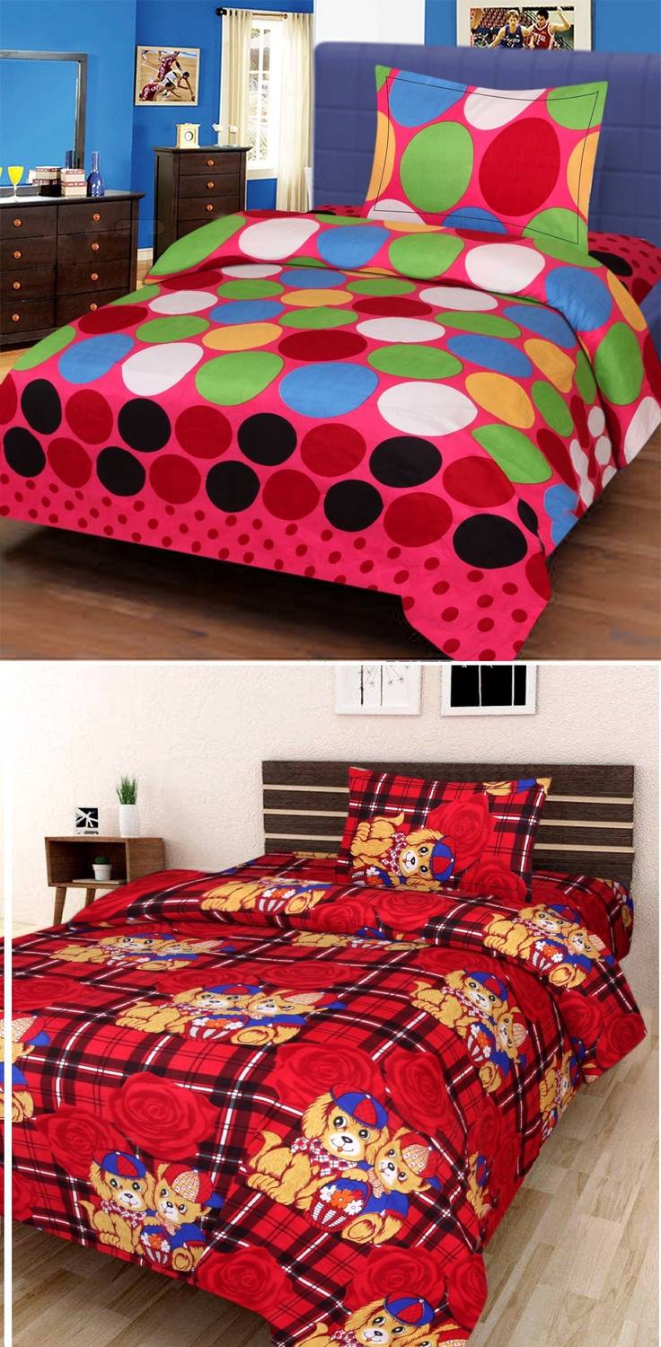 Modern Home Polycotton Single Flat 140 TC 3D Printed 4 Bedsheets with 8 Pillow Covers