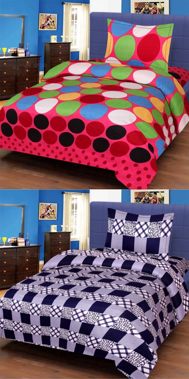 Modern Home Polycotton Single Flat 120 TC 3D Printed 4 Bedsheets with 8 Pillow Covers