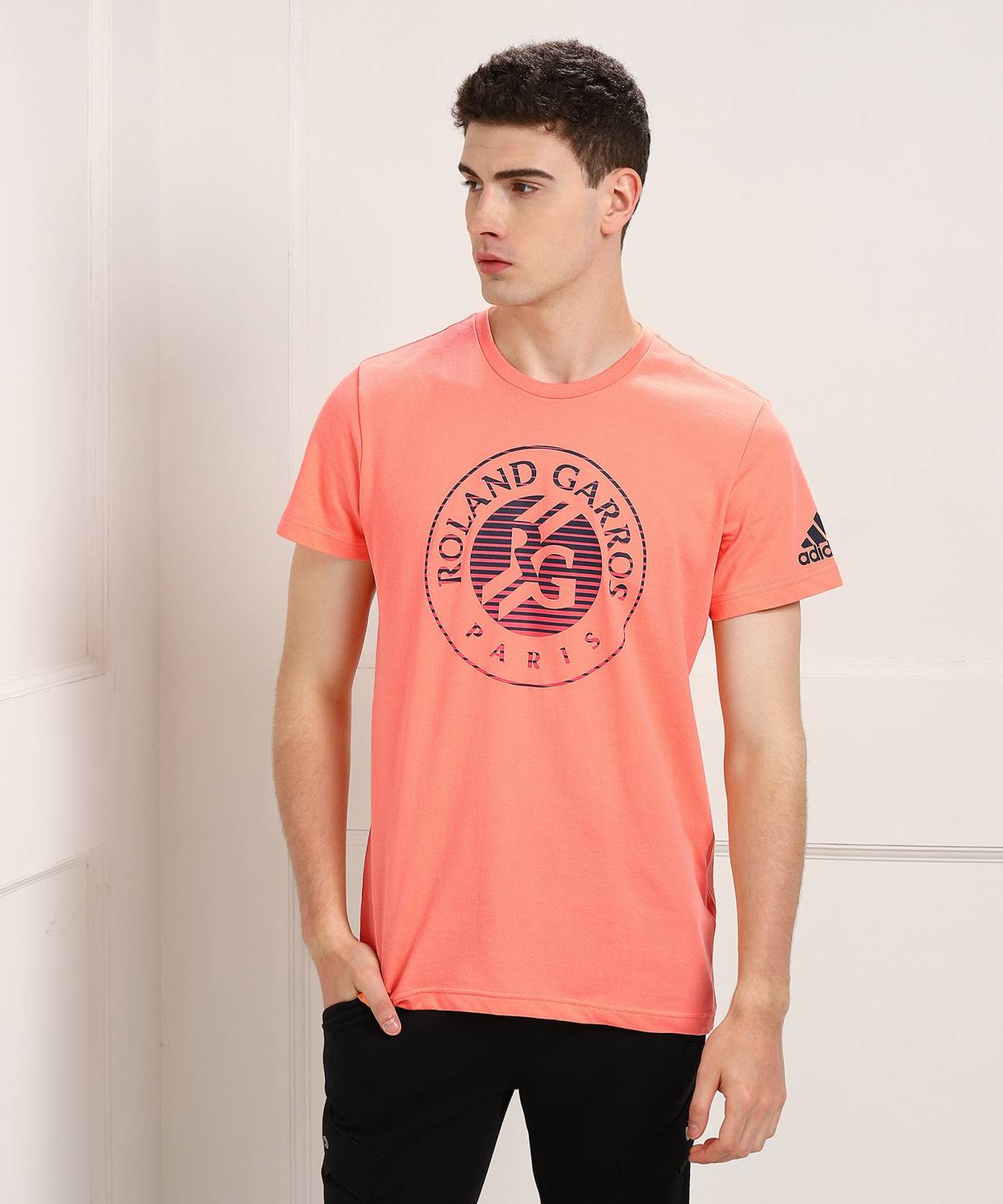 ADIDAS Solid Men Round Neck Orange T-Shirt