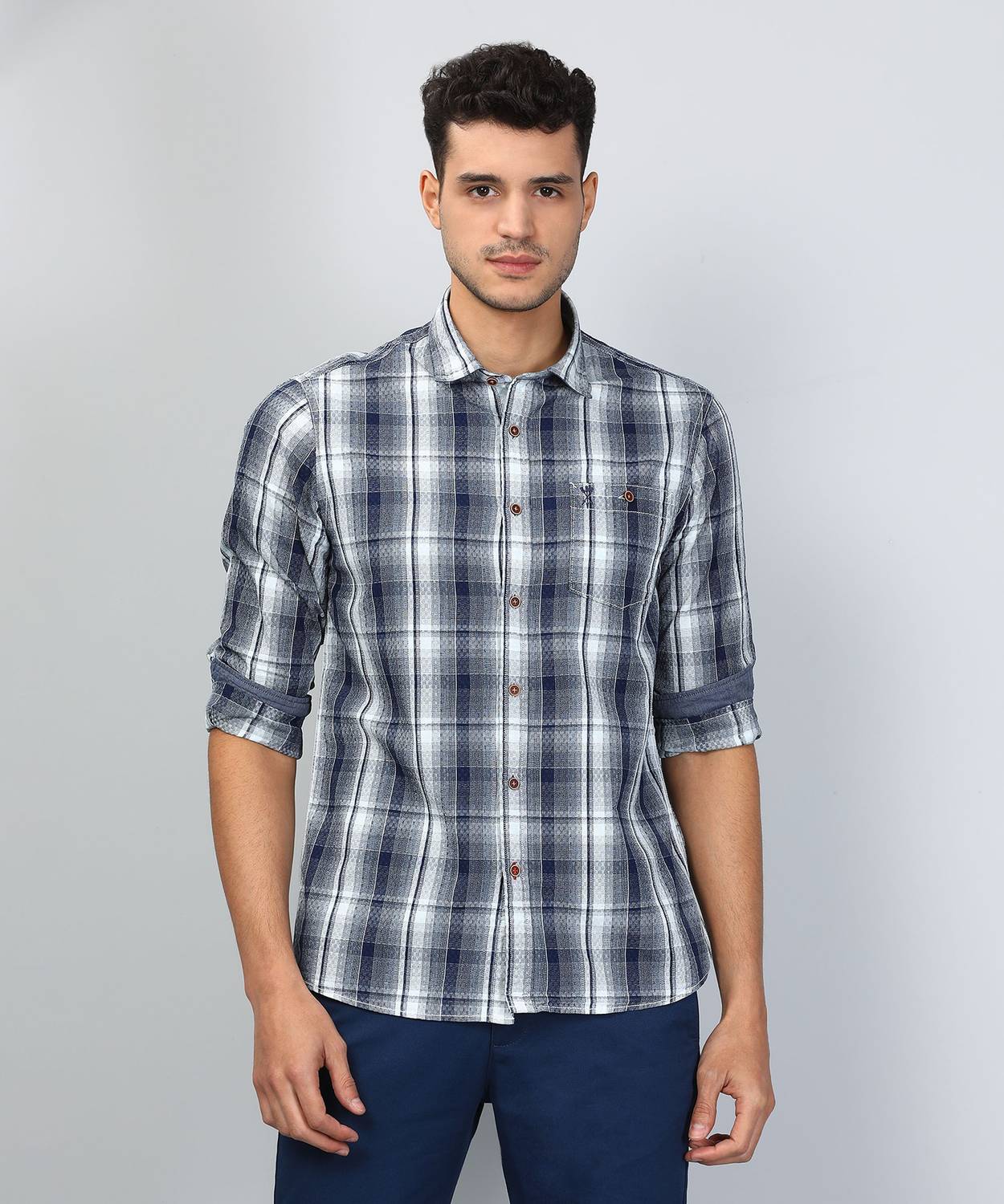 Arrow Blue Jean Company Men Self Design, Checkered Casual Blue Shirt