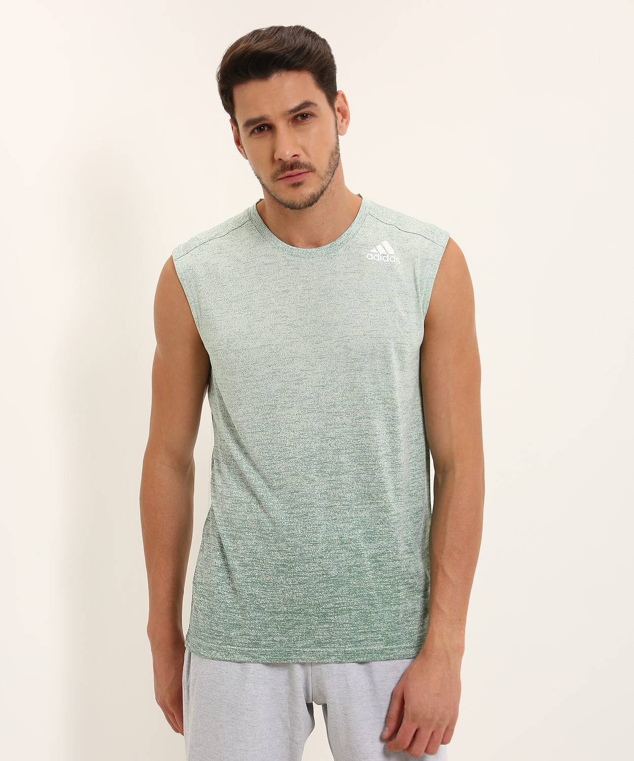 ADIDAS Solid Men Round Neck Light Green T-Shirt