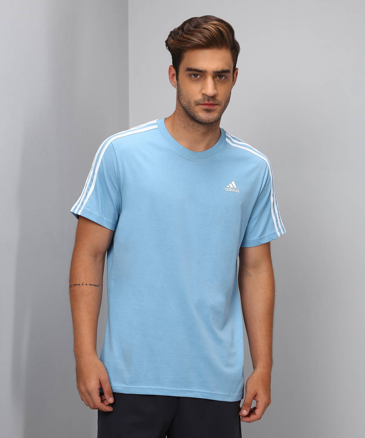 ADIDAS Solid Men Round Neck Blue T-Shirt