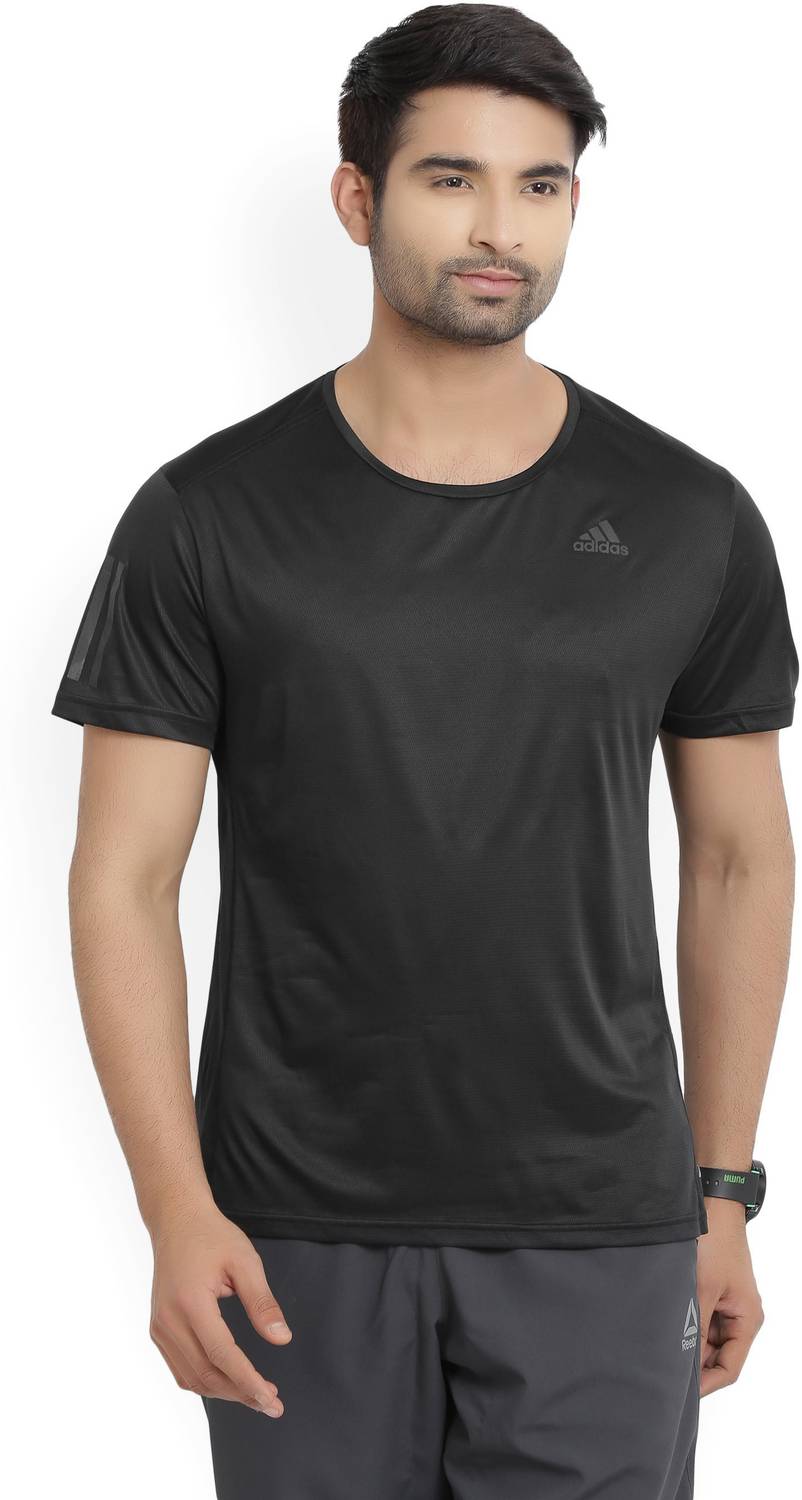 ADIDAS Solid Men Round Neck Black T-Shirt
