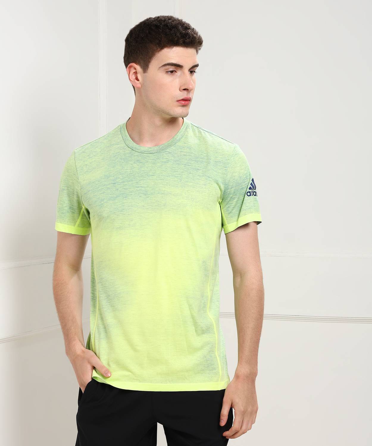 ADIDAS Colorblock Men Round Neck Light Green T-Shirt