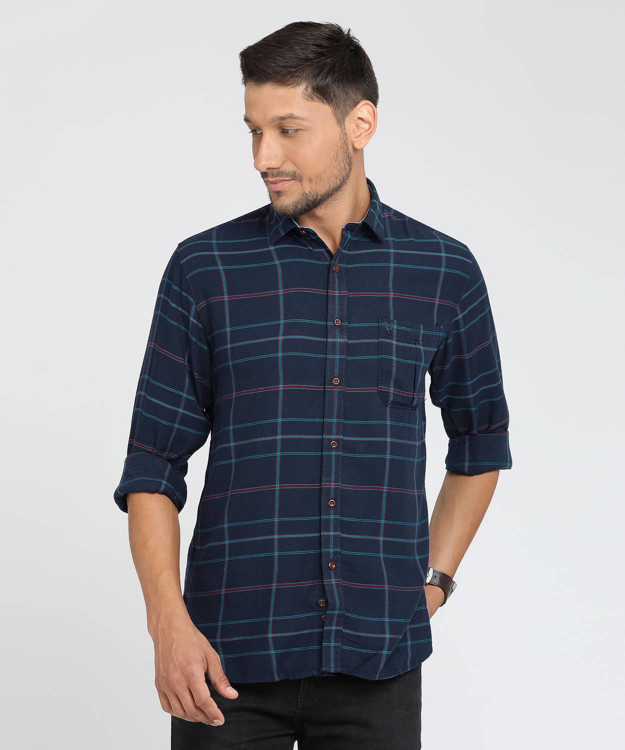 Allen Solly Men Checkered Casual Blue Shirt