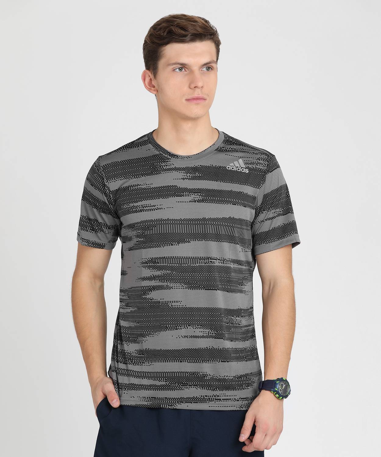 ADIDAS Printed Men Round Neck Grey T-Shirt