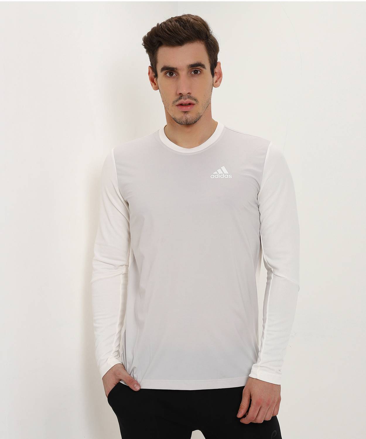 ADIDAS Solid Men Round Neck White T-Shirt