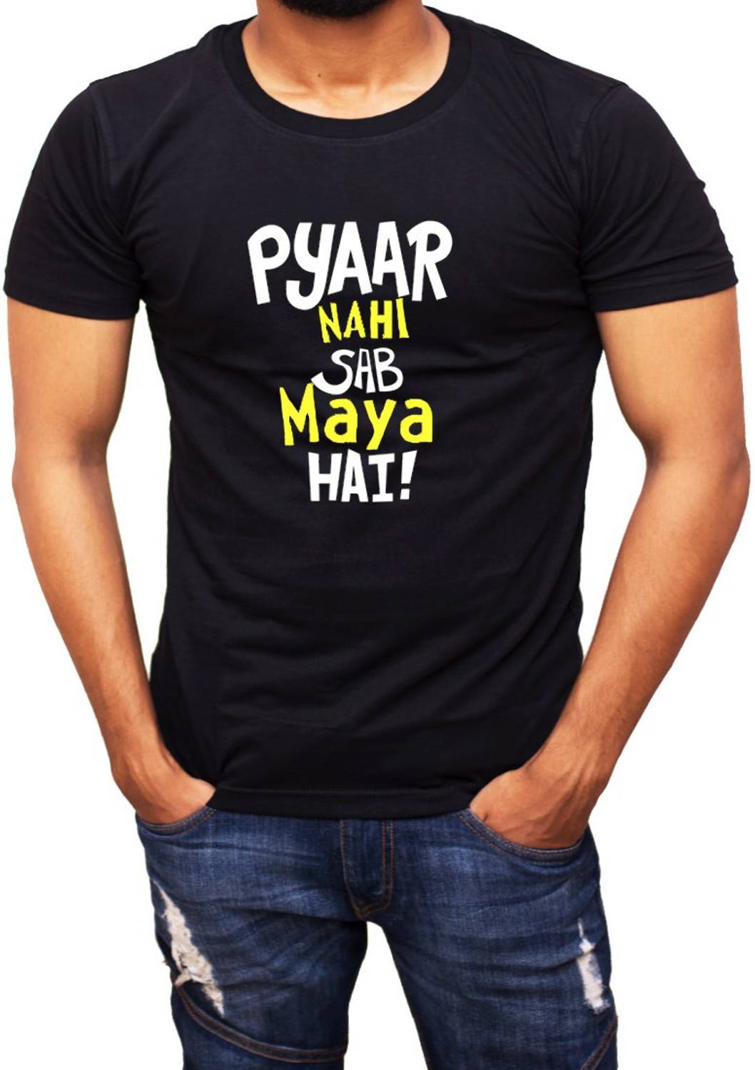 bong tees Printed Couple Round Neck Black T-Shirt