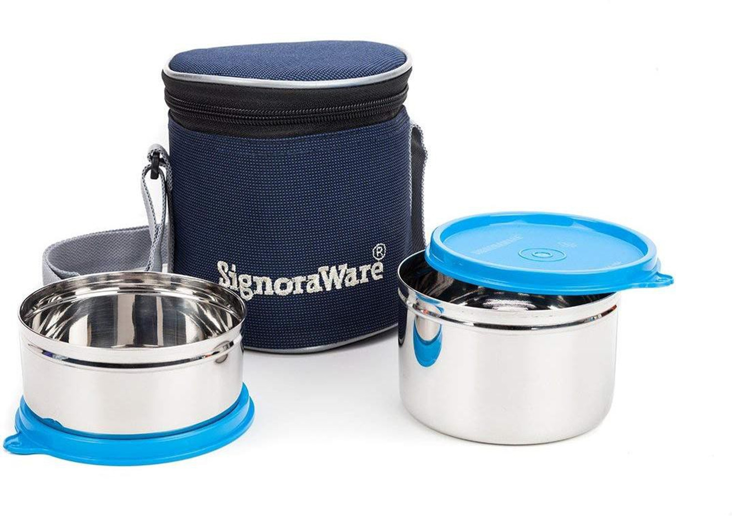 Image of Signoraware Executive small stainless steel lunch box 2 container 2 Containers Stainless Steel Office Lunch Box (850 ml)