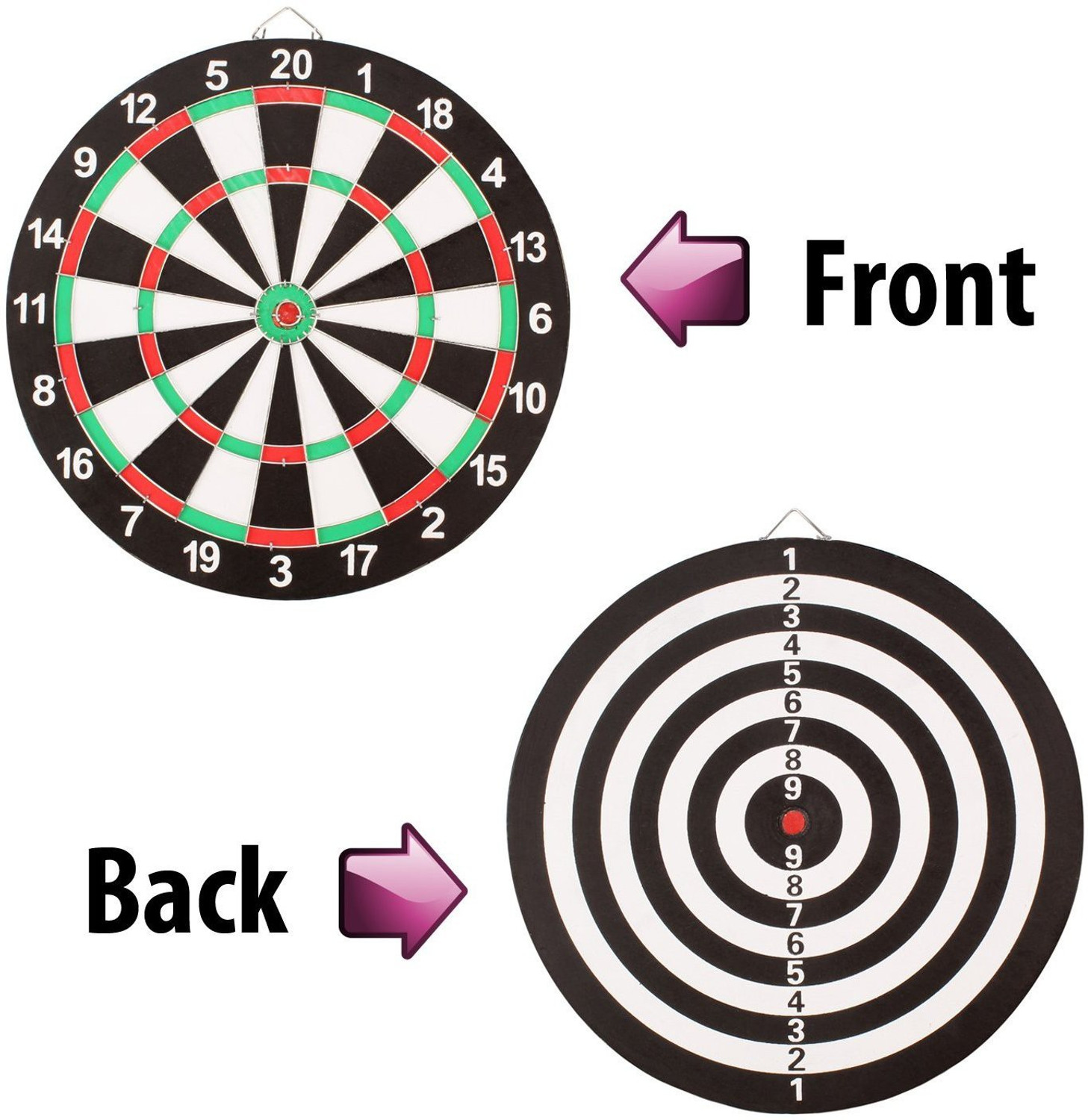 Image of Sunlin Double Sided Dart Board Game - With 6 Darts - Size 12 inch Dart Board Game
