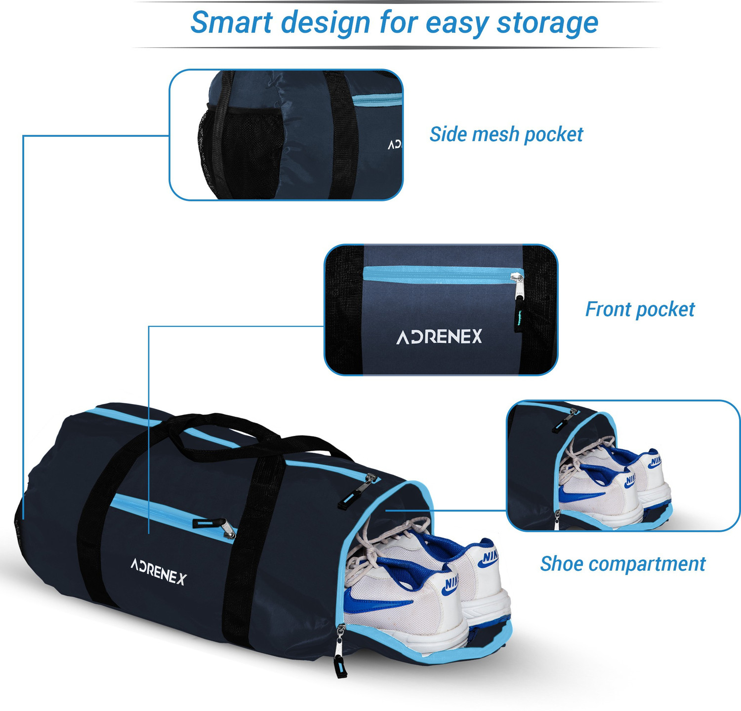Image of Adrenex by Flipkart 30L, 3 Compartment Gym & Sport Bag