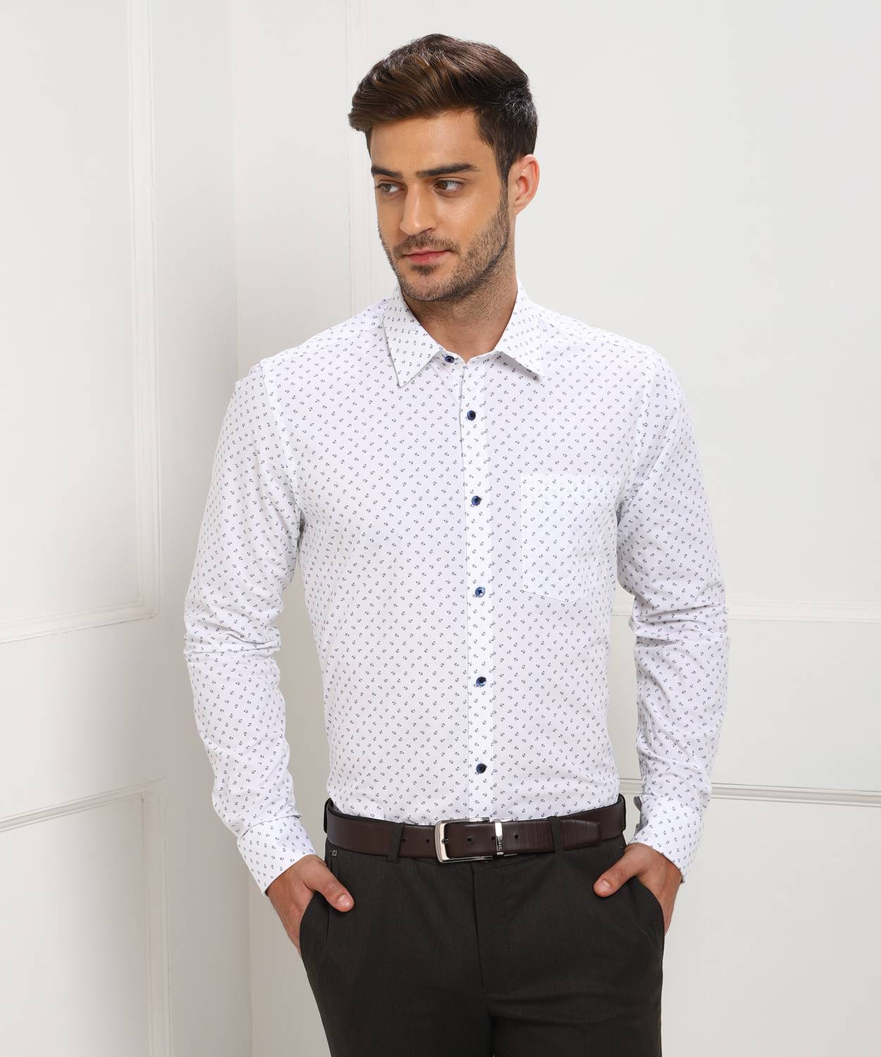 Blackberrys Men Printed Formal White Shirt