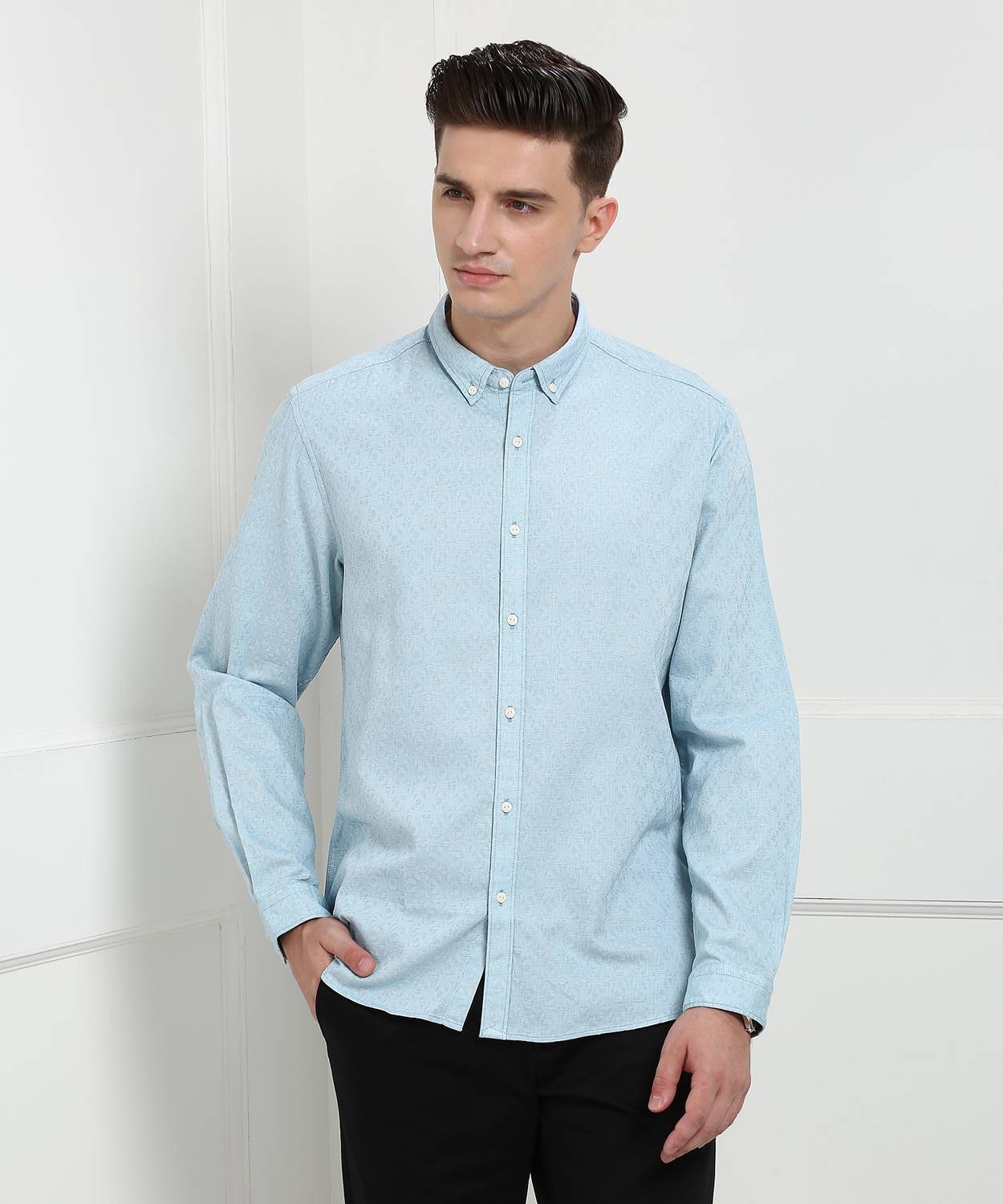 Blackberrys Men Self Design Casual Light Blue Shirt