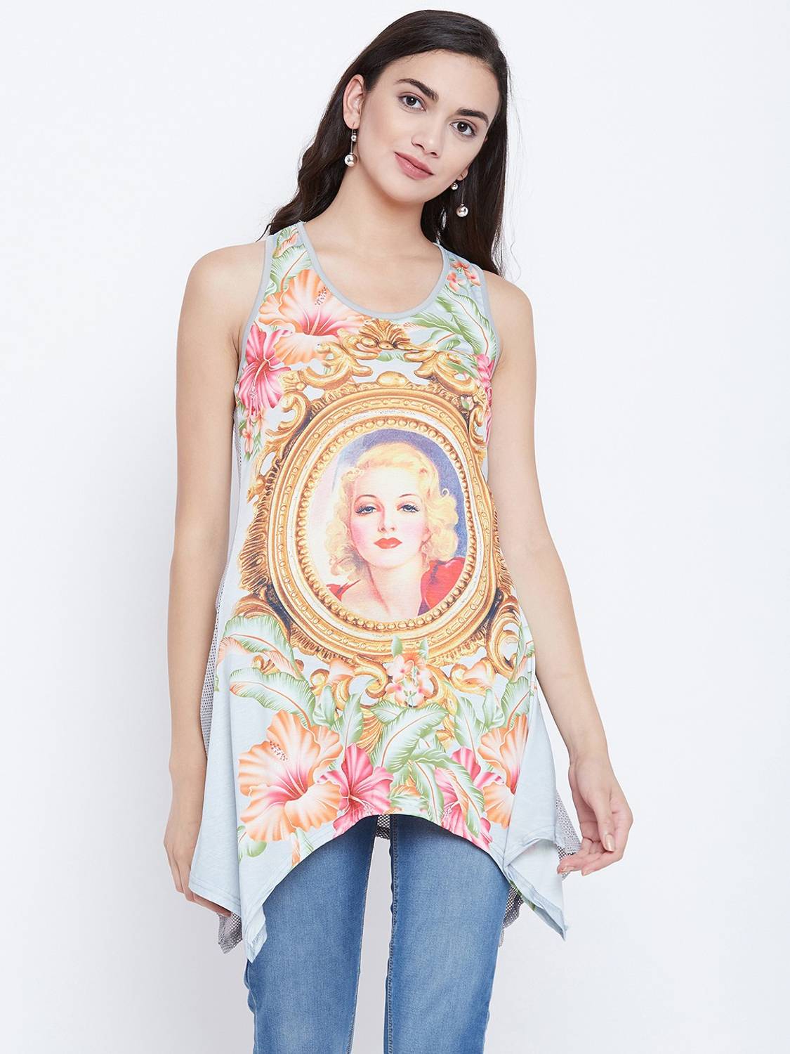 Camey Casual Sleeveless Graphic Print, Floral Print Women Multicolor Top