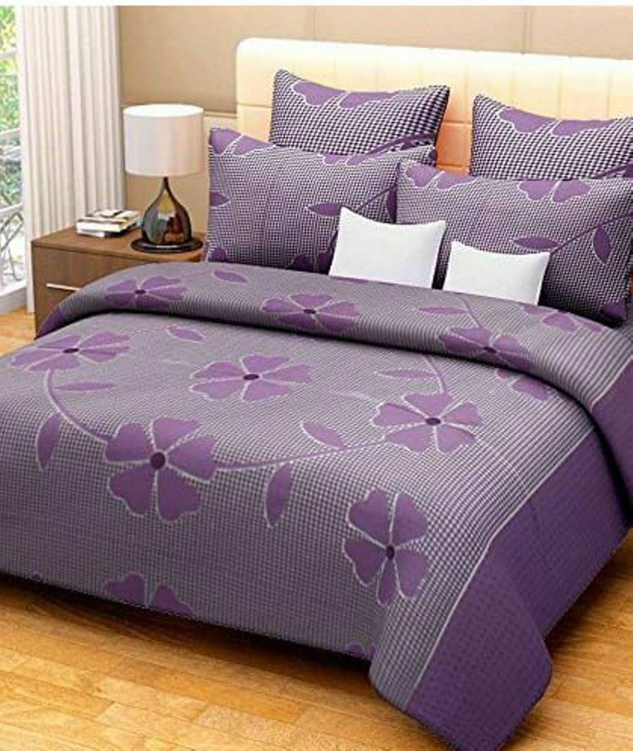 shriram enterprises Polycotton Double Flat 144 TC Floral 1 Bedsheet with 2 Pillow Covers