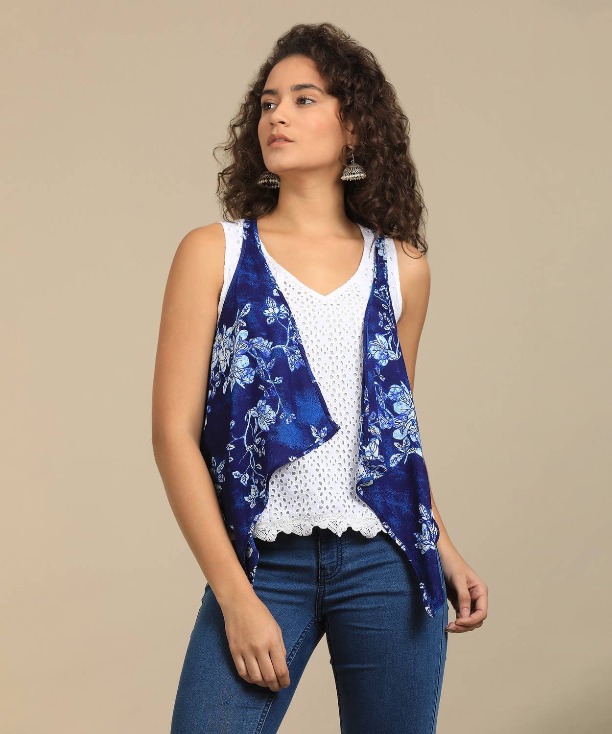 BIBA Sleeveless Printed Women Jacket