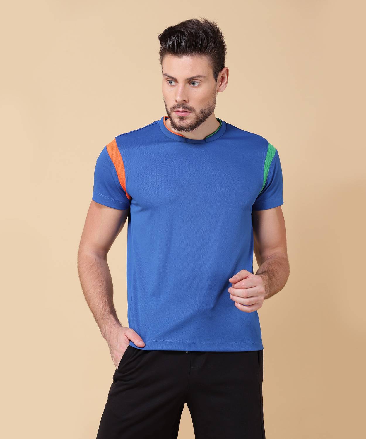 Arrow Sport Solid Men Round Neck Blue T-Shirt