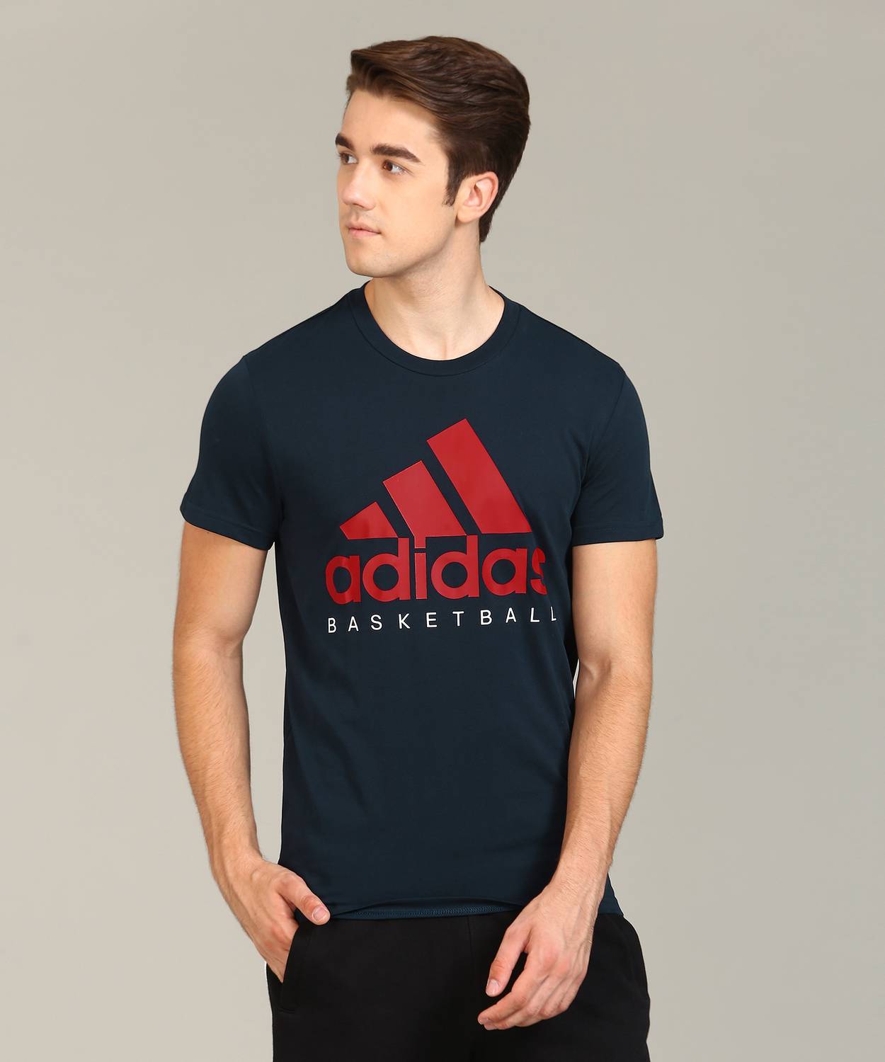 ADIDAS Printed Men Round Neck Dark Blue T-Shirt