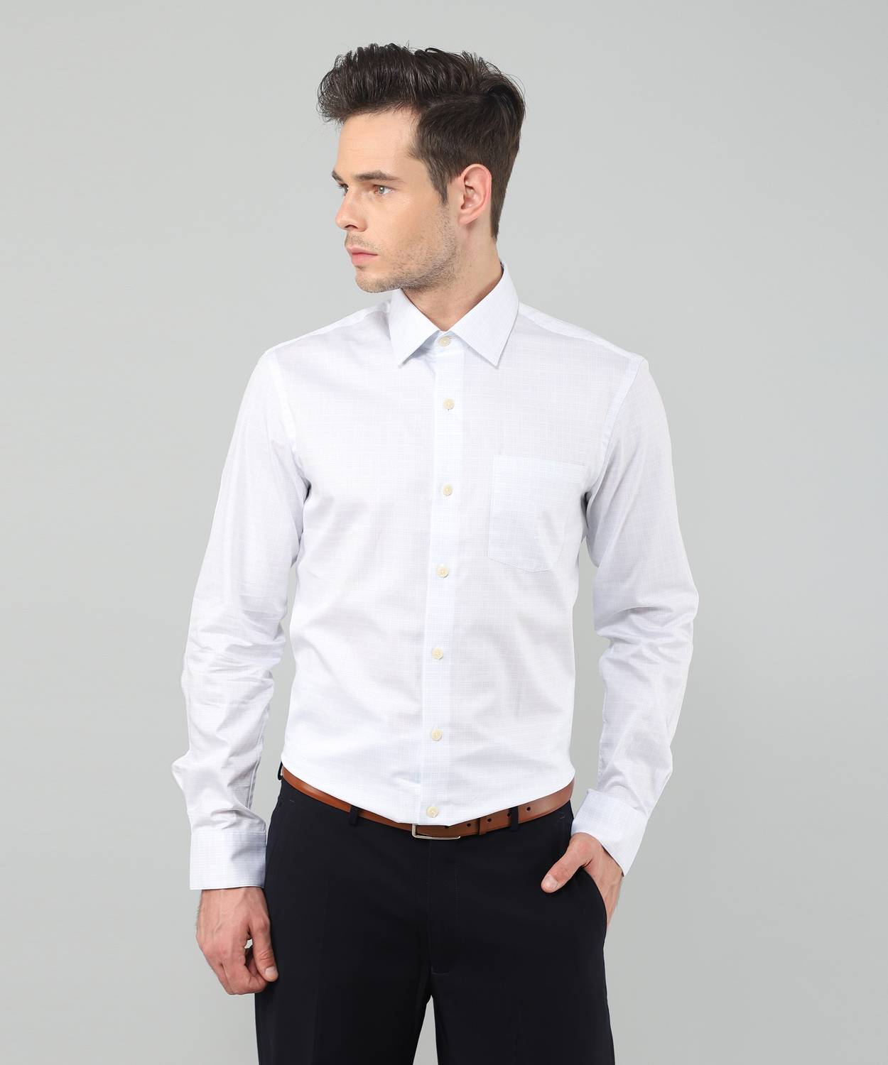 ARROW Men Checkered Formal White Shirt