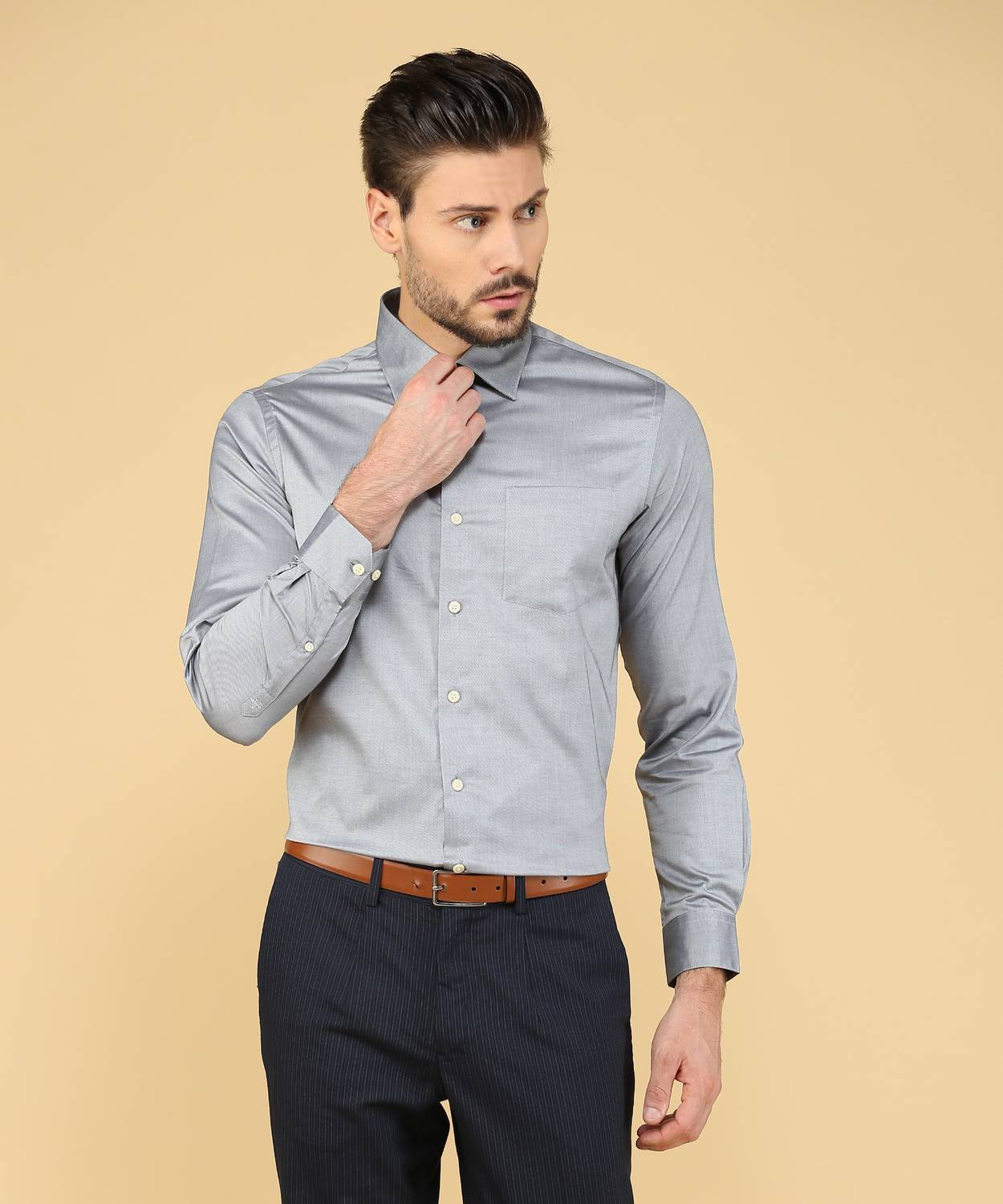 ARROW Men Solid Formal Grey Shirt