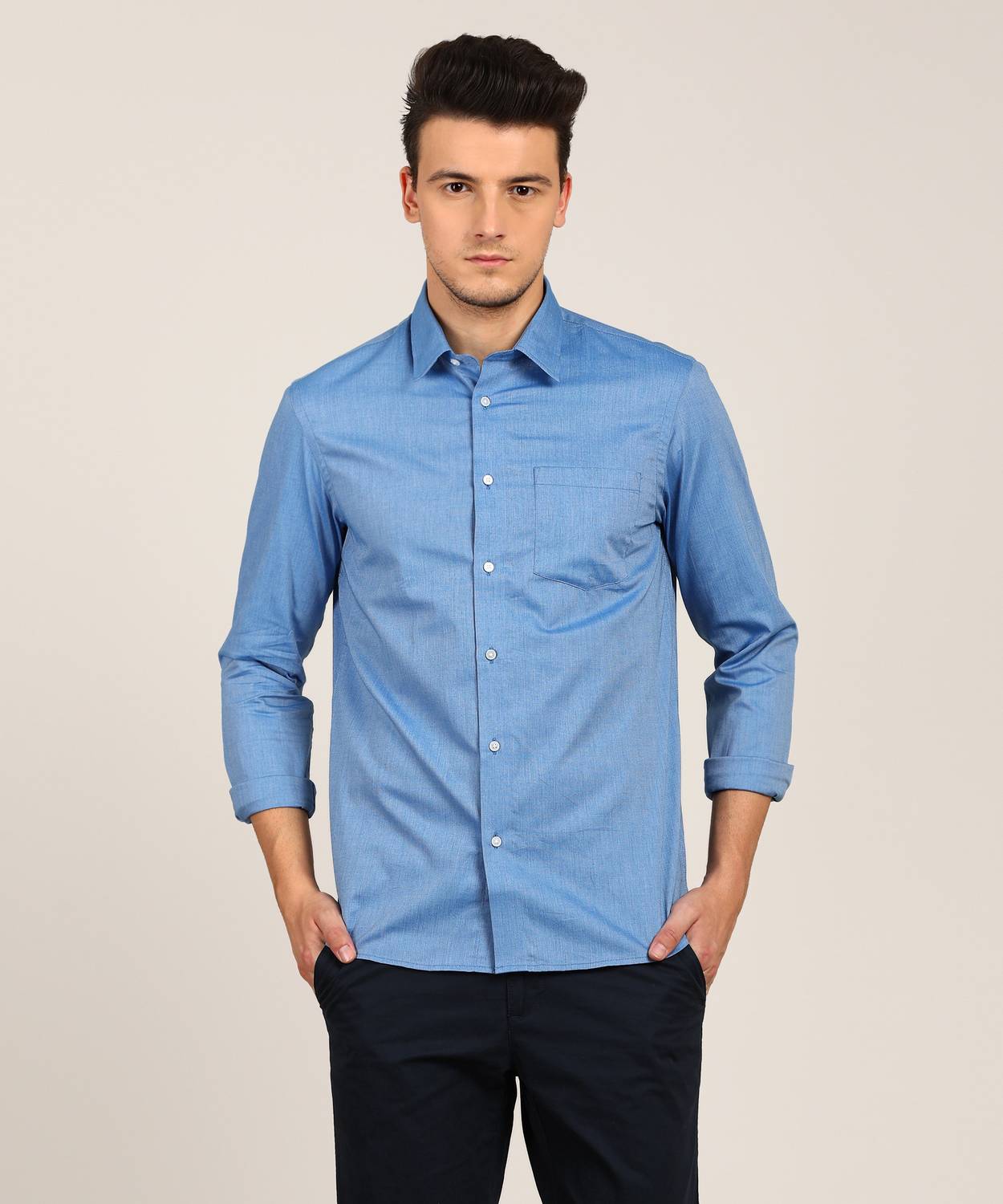 Arrow Newyork Men Self Design Formal Blue Shirt