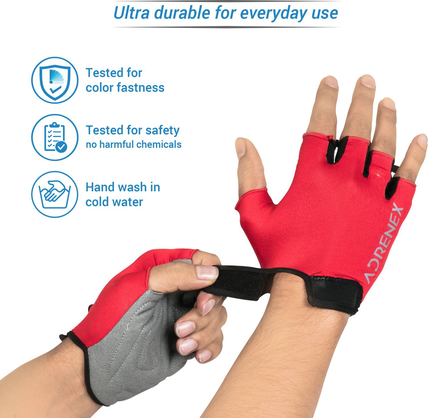 Adrenex Red Foam Padded Gym Gloves - Image 4