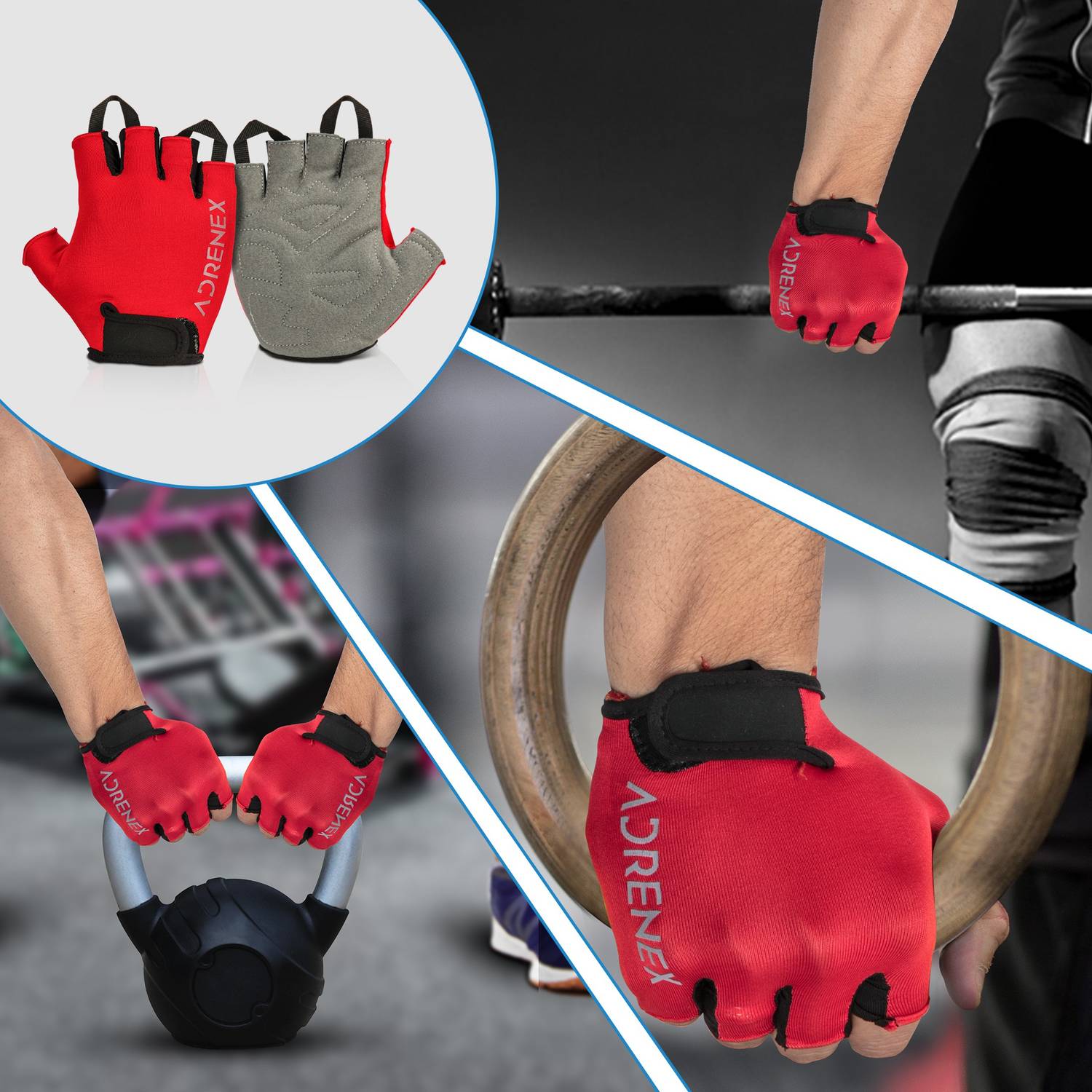 Adrenex Red Foam Padded Gym Gloves - Image 5
