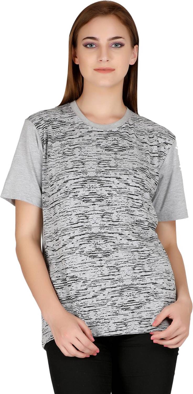 69GAL Printed Women Round Neck Grey T-Shirt