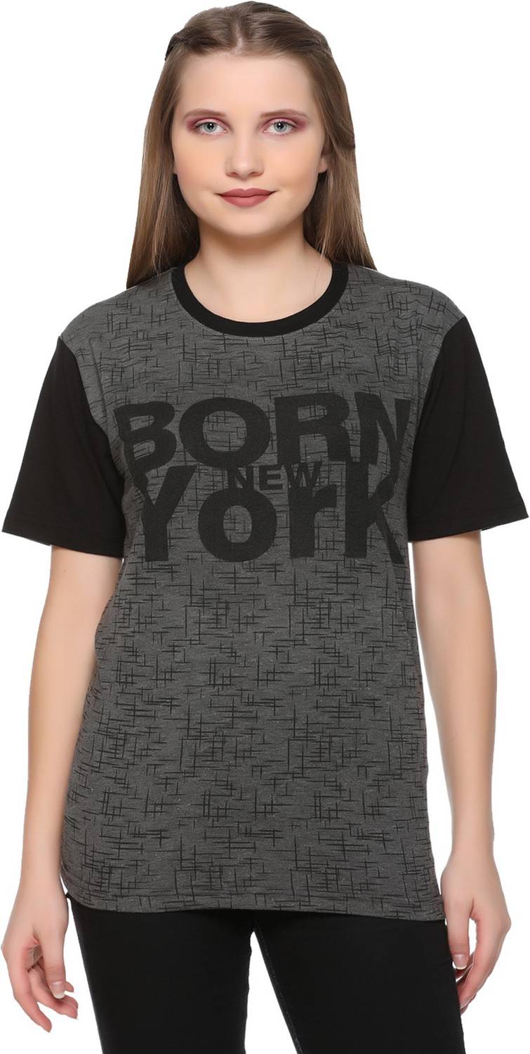 69GAL Printed Women Round Neck Black T-Shirt