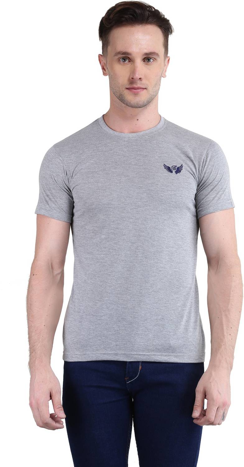BRAVEZI Solid Men Round Neck Grey T-Shirt