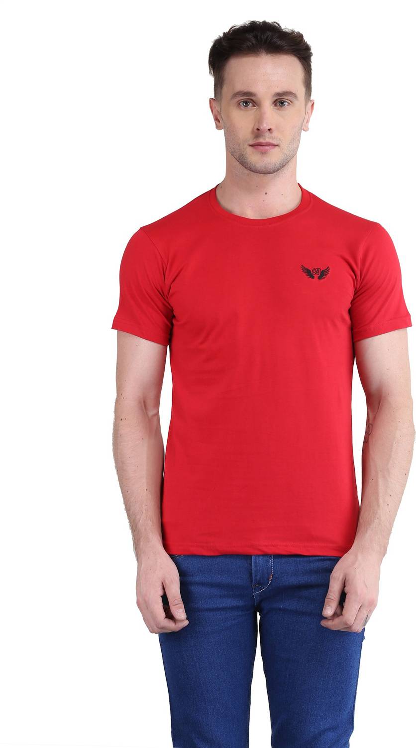 BRAVEZI Solid Men Round Neck Maroon T-Shirt