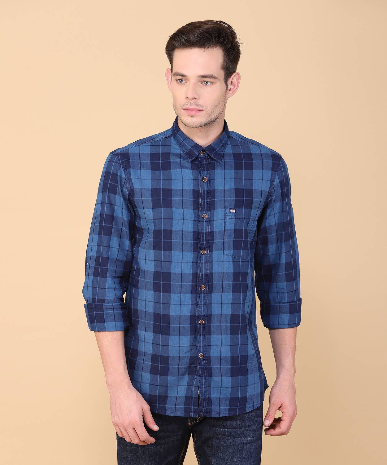 Arrow Sport Men Checkered Casual Dark Blue Shirt