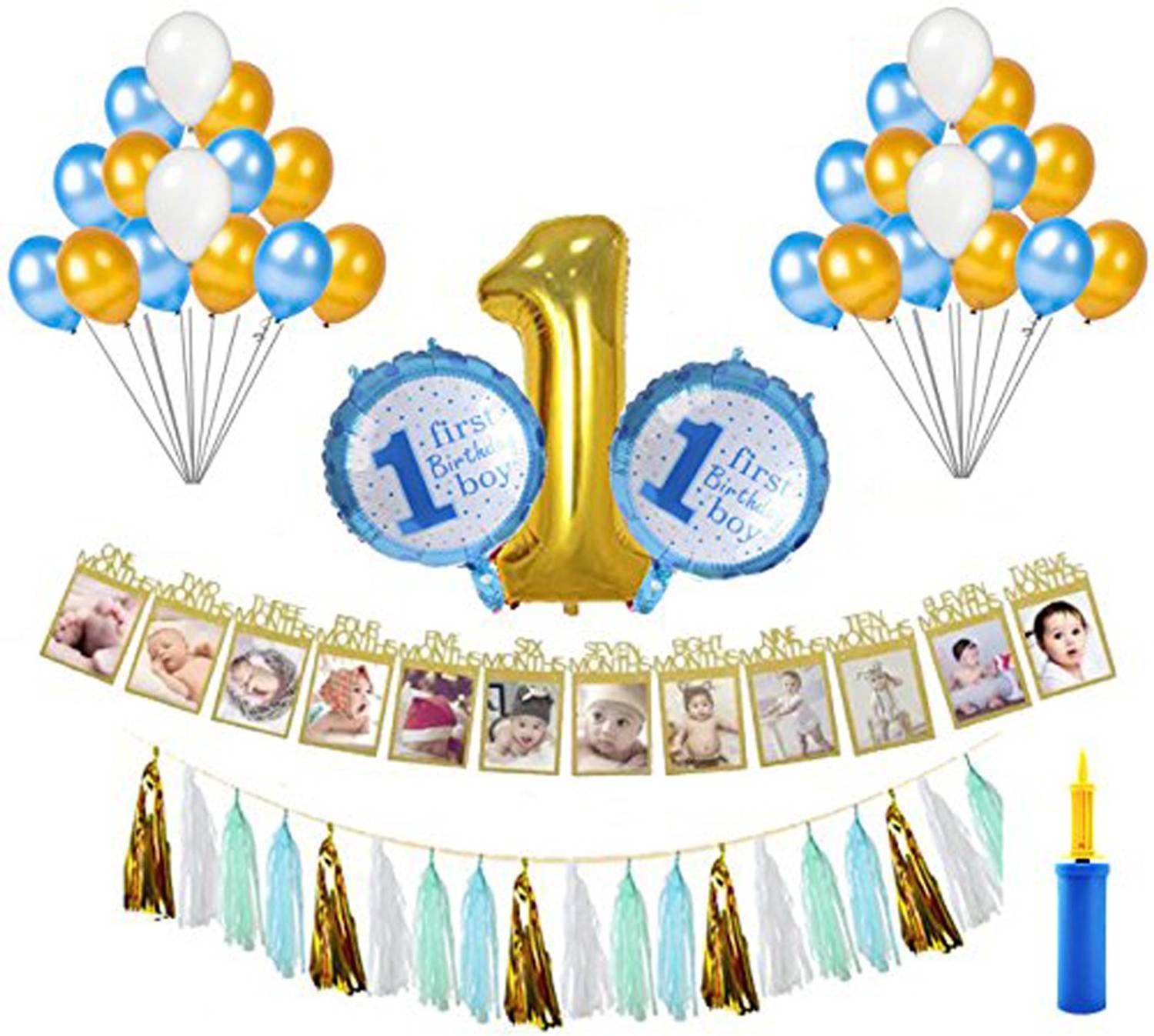 AMFIN 1st Birthday Decorations Combo BLUE
