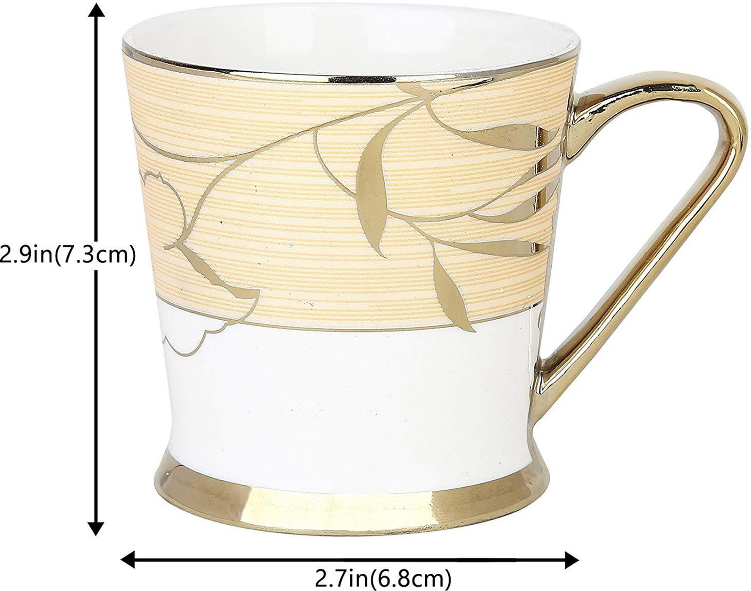 Image of Femora Pack of 6 Bone China Femora Indian Ceramic Fine Bone China Pack of 6 Fine Premium Gold Tea Cup, 200ml (Gold)