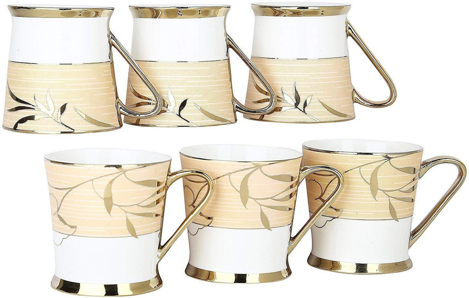 Image of Femora Pack of 6 Bone China Femora Indian Ceramic Fine Bone China Pack of 6 Fine Premium Gold Tea Cup, 200ml (Gold)