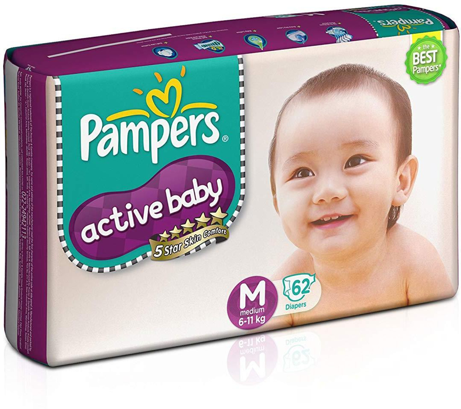 Image of Pampers Active Baby Medium Size Diapers (62 Count) Pant Diapers - M