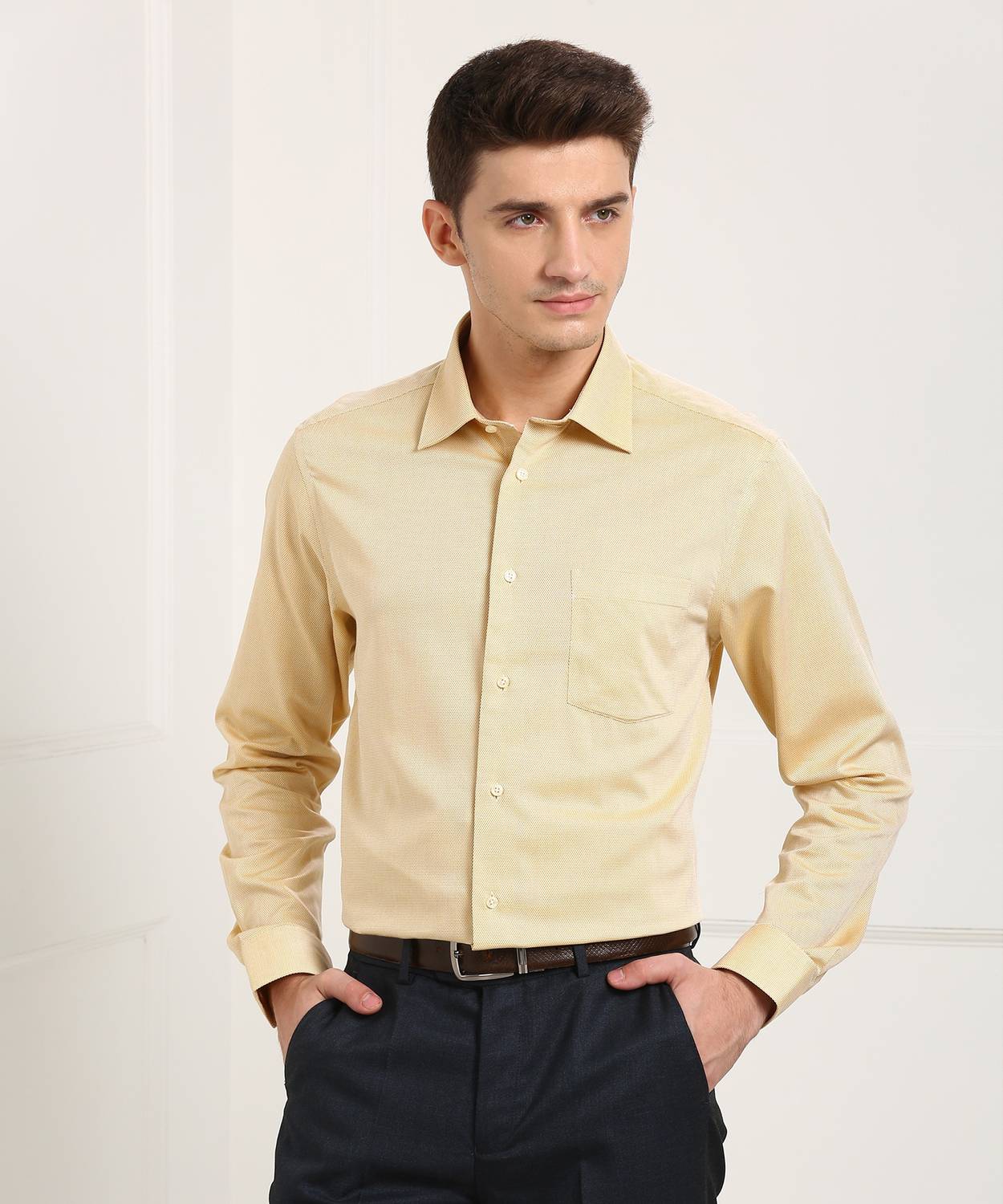 Blackberrys Men Self Design Formal Beige Shirt