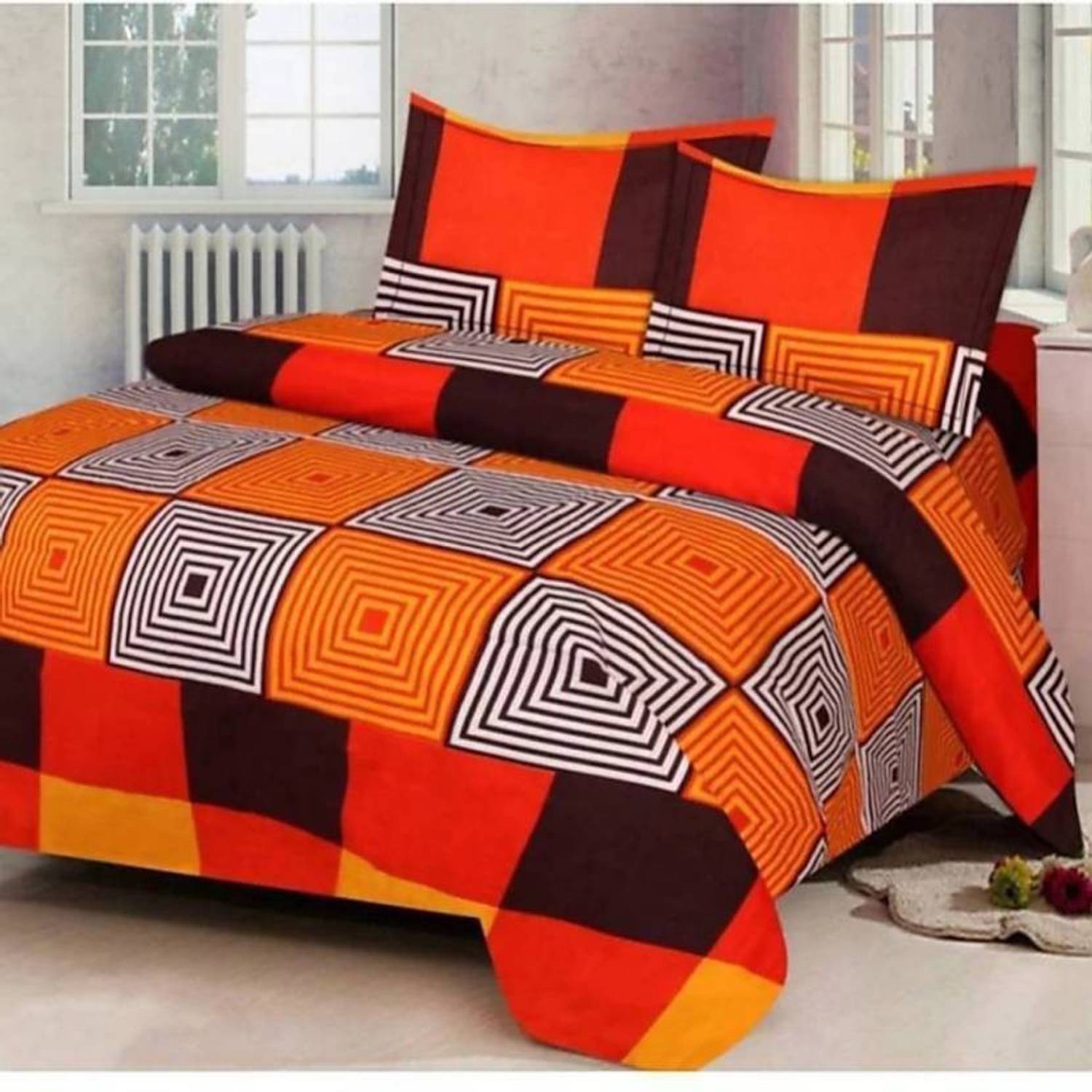 ANAND Polycotton Double Flat 120 TC Printed 1 Bedsheet with 2 Pillow Covers